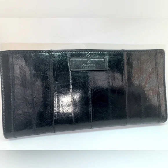 Gucci Long Wallet Black Eel Skin Vintage Exotic Leather Rare Authentic - Picture 2 of 15